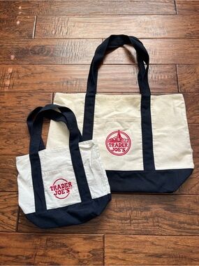 Trader Joe’s Canvas Tote Bag - Cream with Blue Trim